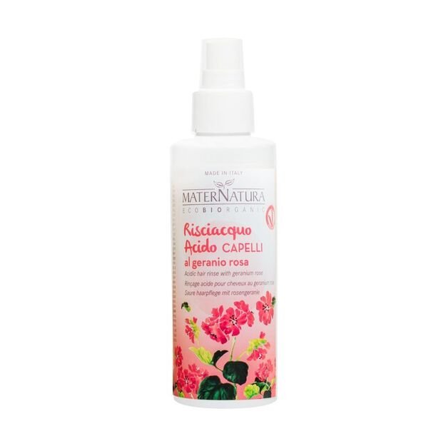 MaterNatura Acidic hair rinse with geranium rose Rūgštinė plaukų skalavimo priemonė su rožine pelargonija, 150 ml
